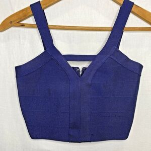 GUESS Halter Top Stretch Ribbed V Neck Exposed Zipper Fitted Womens XS Navy Blue